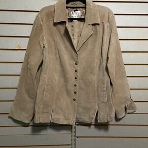Live a Little Suede Leather Button Front Jacket Women's Tan Neutral Career XL‎